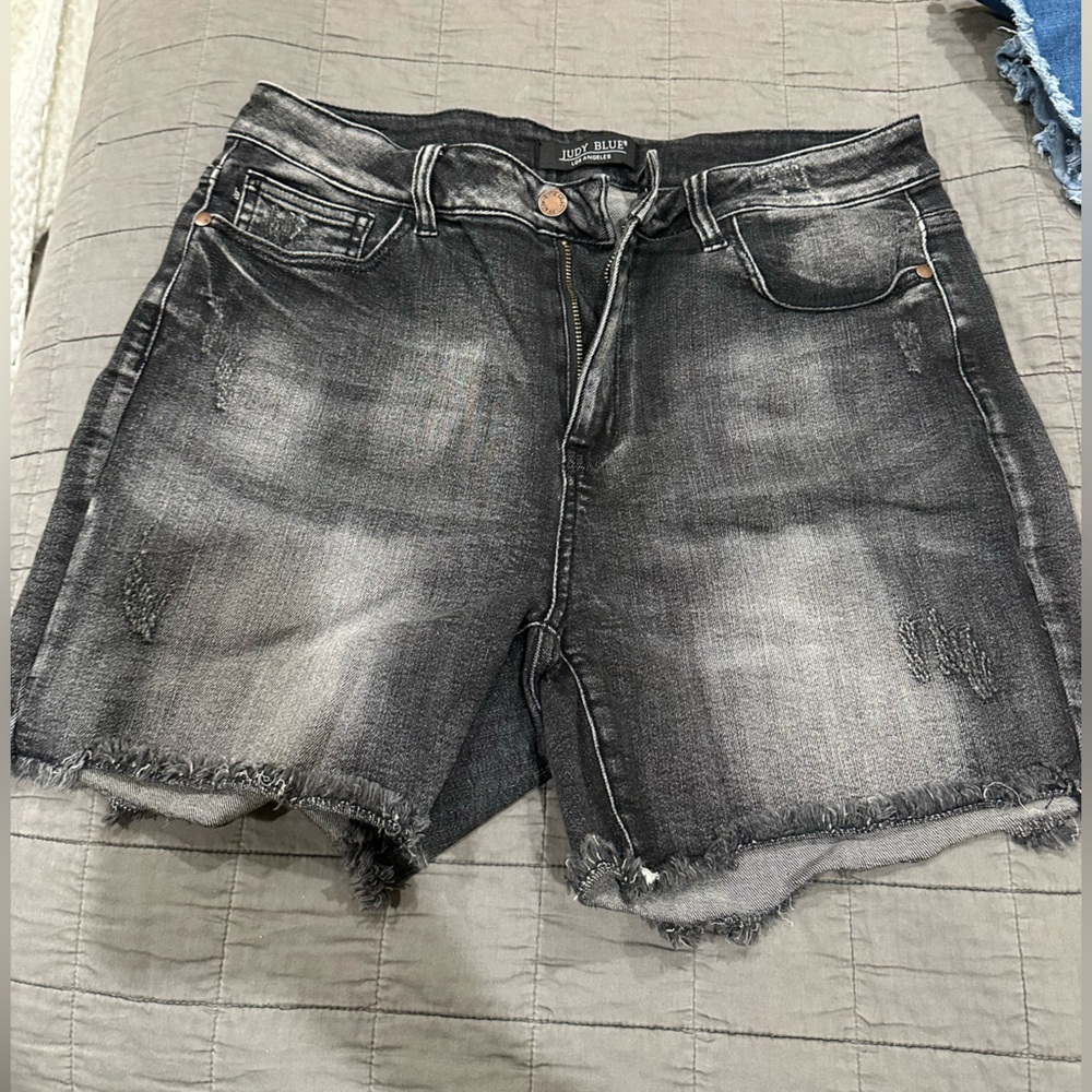 Black Denim Distressed Shorts